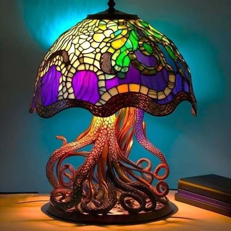 Lampada da tavolo in vetro colorato a forma di animale, lampada da comodino retrò colorata, luce notturna in resina, lampada da tavolo decorativa per camera da letto, soggiorno, casa, ufficio - Fungo (1/3)
