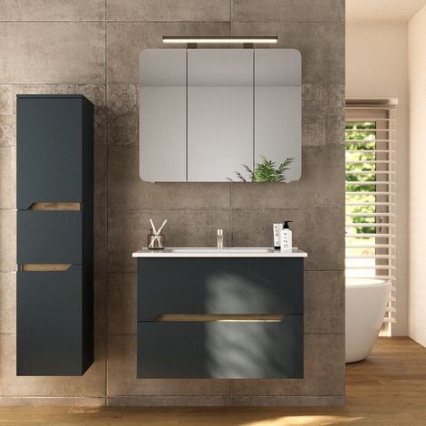 Composizione bagno sospesa 85 cm colore nero grafite matt LAC-ARES-85 kamalu (1/4)