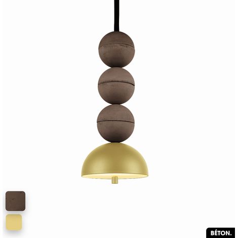Lampe de suspension en béton - BOSFOR CONCRETE CHOCOLAT - CITRON 3 BALLES LED 14W (1/2)