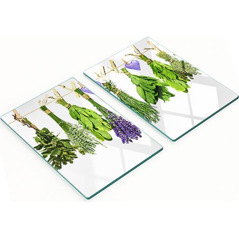 Tablas decorativas de cristal para cortar y servir con hierbas arom谩ticas en una cuerda, 2 x 40 x 52 cm.