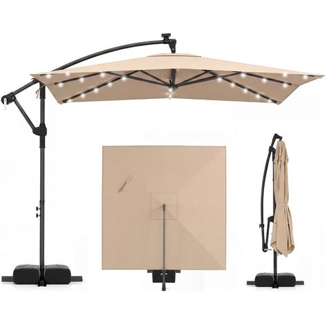 Rectangular Patio Umbrella with Stand, LED Lights, 360 Rotation