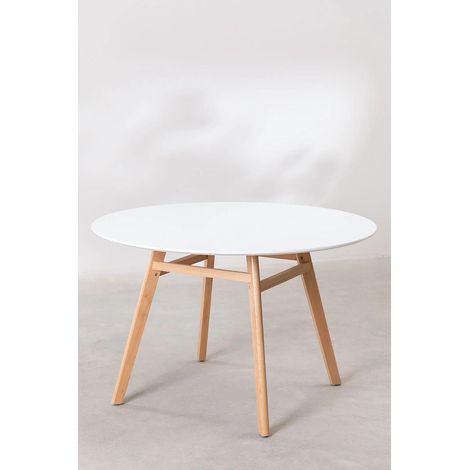 ORION91oficial® - Mesa Redonda (Ø120 x 76cm) Blanca 4 Patas Redonda Madera de Haya, Estilo Nórdico, Bar,Restaurante,Hostelería,Comedor,Salón,Cocina,Teletrabajo,Oficina,Terraza - spaziOrion91 (1/5)