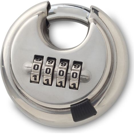 Cadenas à combinaison à 4 chiffres, grand cadenas rond en acier inoxydable, cadenas à disque rond, cadenas à combinaison, cadenas à combinaison étanche. (1/5)