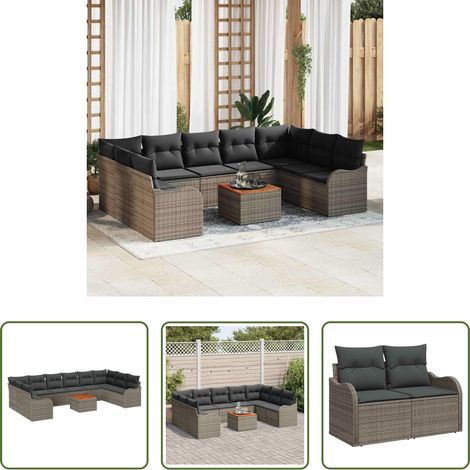 Gartentisch - Gartensofa-set mit Speicher 10 pcs Grau Poly-Rattan (1/5)