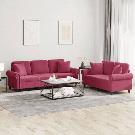 Juego de sofás con cojines 2 piezas terciopelo rojo tinto vidaXL (1/5)