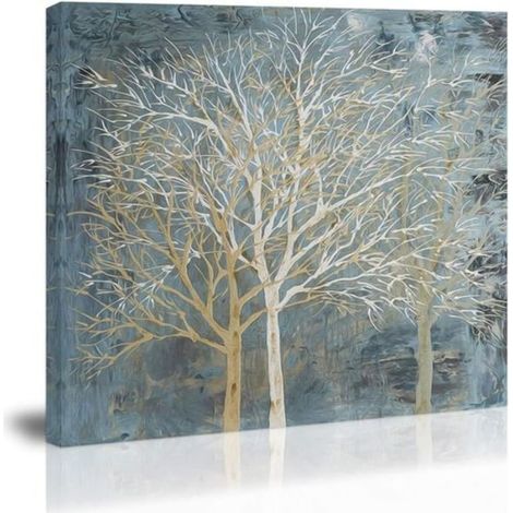 Trädväggskonst décor bleu blanc moderne abstrait peinture sur toile impression images (1/4)