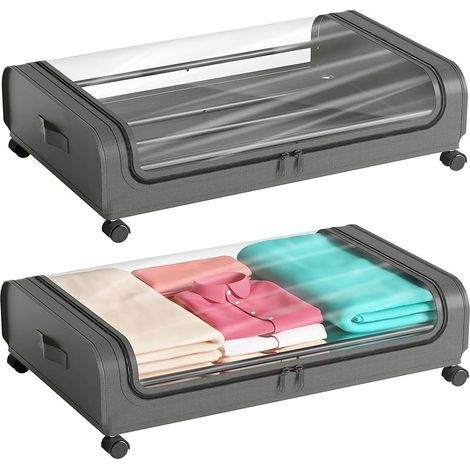 Coffre de rangement à roulettes avec couvercle et structure métallique, à placer sous le lit (lot de 2) – Coffre de rangement pour vêtements de chambre (1/5)
