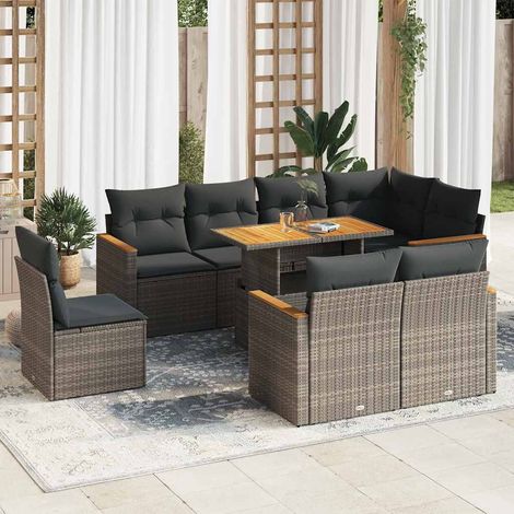 vidaXL Set Divano da Giardino 9pz con Cuscini Grigio Polyrattan Acacia (1/5)
