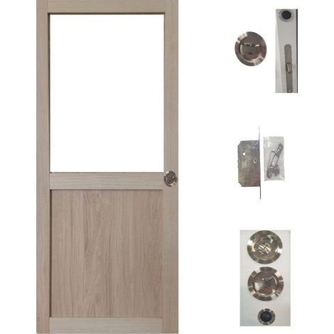 Porte Coulissante Atelier placage chene Vitree H204 x L83 + serrure a condamnation (1/4)
