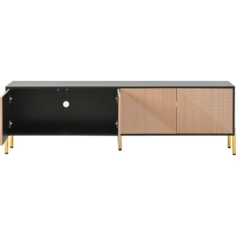 Meuble TV moderne avec rangement fermé en noir et naturel 179 x 35 x 53,5 cm (1/5)