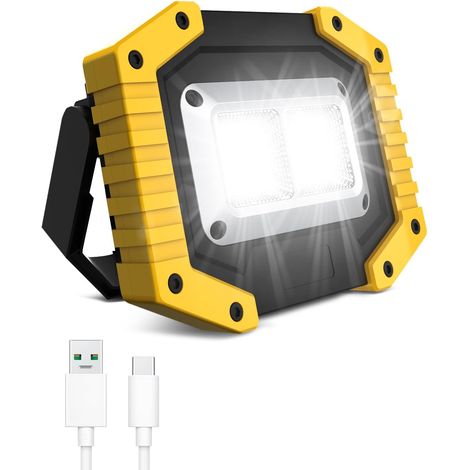 Trongle Projecteur LED Rechargeable 45W 3000LM, Projecteur à Batterie 3000mAh USB, 3 Modes d'Éclairage, Étanche COB, Lampe de Sécurité Extérieure pour Jardin, Garage, Pêche, Camping, Randonnée (1/5)