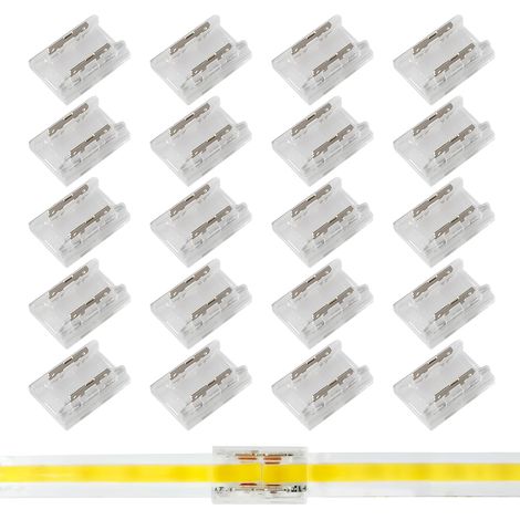 20 Pièces Connecteurs LED 2 Broches 10mm, Connecteurs Ruban LED Soudure Sans Fil pour Bandes LED COB, SMD 2835/3528 Unicolores, Connecteur Bande LED Transparent (1/5)