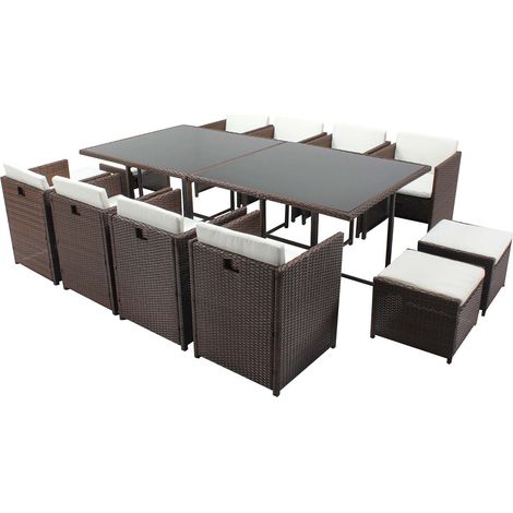 Salón de jardín encastrable 12 personas resina trenzada marrón/blanco MIAMI (1/5)