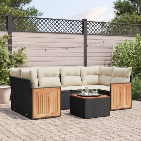vidaXL Salon de jardin 7 pcs avec coussins noir résine tressée (1/3)