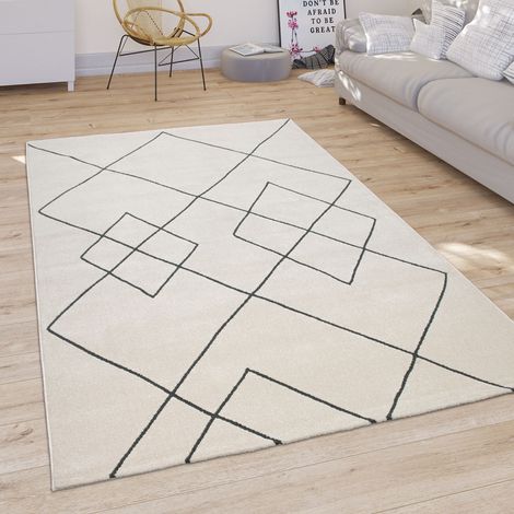 Paco Home Tapis Salon Moderne Motif Losanges Scandinave Poils Ras, Clair Blanc 120x170 cm (1/5)