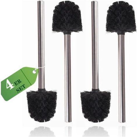 Toilet Brush, Toilet Brush with Edge Cleaner, Upgraded Toilet Brush, Curved Toilet Brush, Long Handle (4 Pieces (Black)) (1/5)