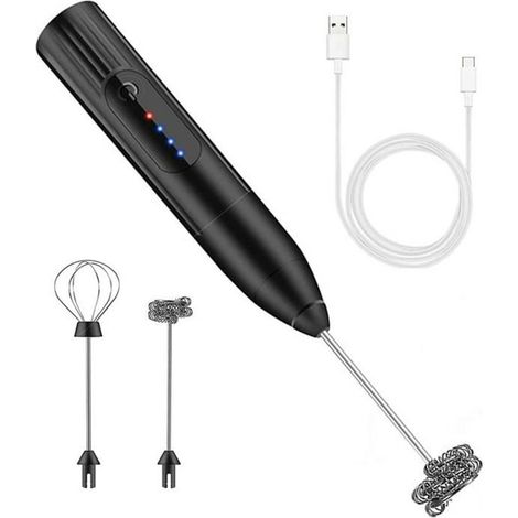 Mousseur à lait - PZCC - Mini USB - 2 embouts interchangeables - 3 vitesses réglables - Inox 304 (1/4)