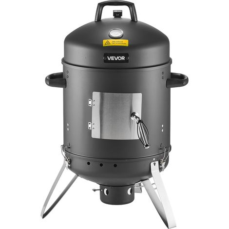 VEVOR Räuchertonne, 40 cm vertikaler Holzkohlegrill, beschichteter Stahlgrill mit 2 Grillrosten, Thermometer, Lüftungsöffnungen & herausnehmbarer Ascheschale, BBQ Räucherofen für Grillpartys (1/5)