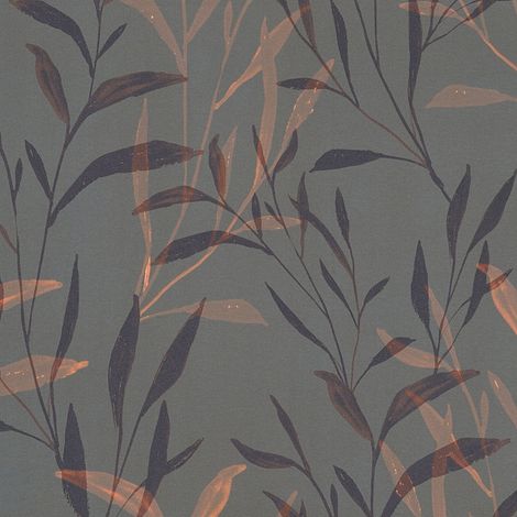 Natur Tapete Profhome 782222 heißgeprägte Vliestapete glatt mit floralen Ornamenten matt anthrazit grau-braun orange-rot lila 5,33 m2