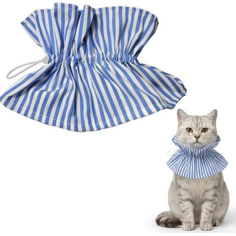 Collerette de Protection pour Chiens et Chats - Cône de Récupération Réglable et Souple pour Après Chirurgie - Collier Anti-Léchage et Anti-Grattage pour Animaux de Compagnie - Rayé Bleu (1/5)