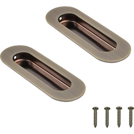 Lot de 2 poignées de meuble, poignées encastrées ovales en acier inoxydable pour porte coulissante, avec vis invisibles, pour tiroir, placard ou armoire (bronze antique) (1/5)