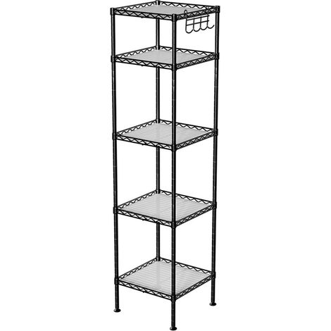 Estantería para baño de 5 niveles estantería de esquina metálica robusta carga 100 kg con 5 baldas de plástico ganchos extraíbles 30 x 30 x 123,5 cm extensible negro 120003512 (1/2)