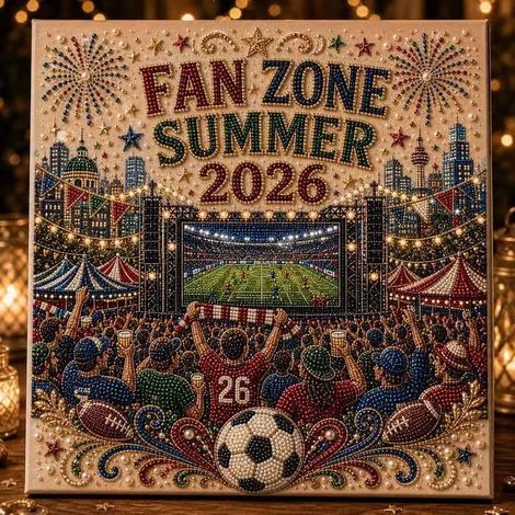 Football-themed diamond painting, World Cup decorative painting, 3D stereoscopic beaded embroidery wall hanging, creative home decoration for living room and bedroom - Fan Zone Night -