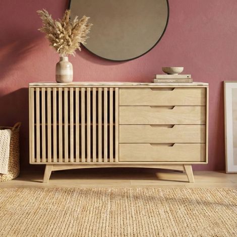Buffet 140x45x78cm en bois de manguier naturel et terrazzo - KYOJO