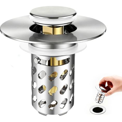 Bonde Pop-Up Lavabo Inox avec Filtre,Anti-Odeur et Anti-Corrosion,Universelle pour Salle de Bain et Cuisine (1/4)