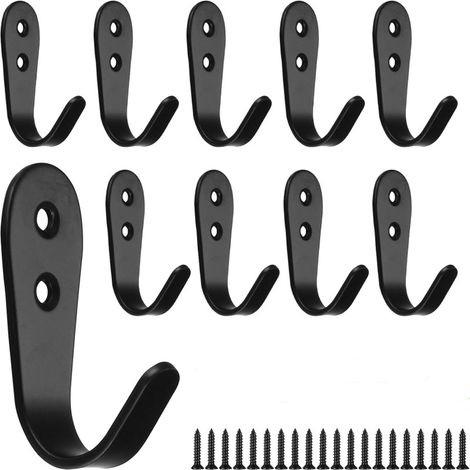 10 crochets muraux noirs avec vis de fixation, crochets robustes pour peignoirs, chapeaux et clés, idéaux pour la cuisine (1/3)
