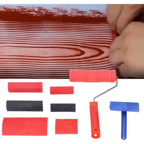Ensemble d'outils pour peinture à effet bois : rouleaux à peinture à effet bois, rouleau à texture pour la réalisation de meubles à effet bois, la peinture murale, la décoration intérieure, ouvre-bout (1/5)