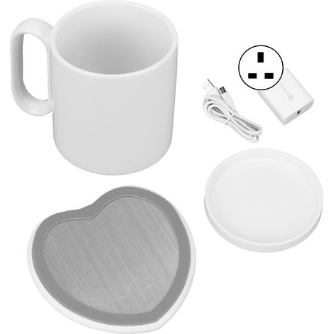 Chauffe-tasse électrique en forme de cœur, 2 réglages de température constante, pour tasse de thé, lait, téléphone, casque, 110-220V, prise UK (1/5)