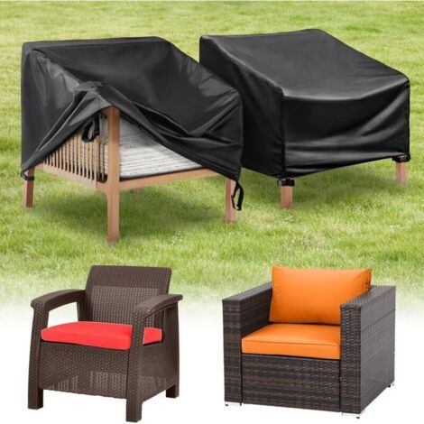 Housse de Protection pour Chaise de Jardin, 2 Pièces Housse Imperméable pour Fauteuil Extérieur, Bache pour Chaise Lounge Banc Sofa en 420D Tissu Oxford, Durable et Coupe-Vent, 95x90x69cm