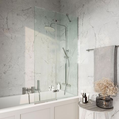 Orbit Square Pivot Chrome Bath Screen Including Fixed Panel 1500mm H x 900mm W - 6mm Glass (1/2)