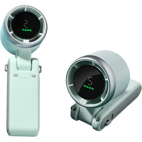 Ventilateur portable vert 3 en 1, pliable à 180°, 5 vitesses, batterie rechargeable USB-C 3600 mAh, idéal pour les voyages, les activités de plein air et la maison. (1/5)
