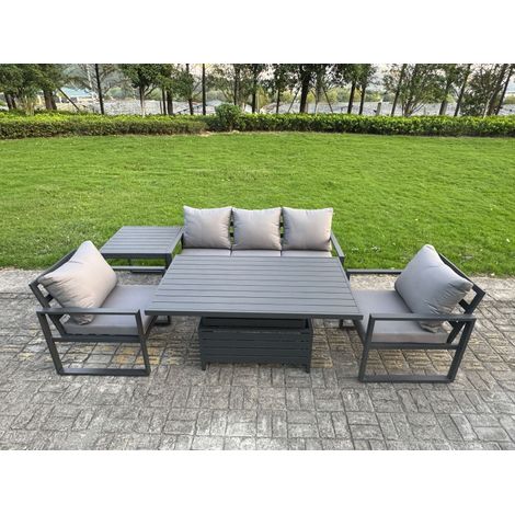 Fimous 5-Piece Aluminium Garden Furniture Sets 5 Seater Outdoor Sofa Set with Adjustable Rising Lifting Dining Table 2 Chairs Side Table (1/5)