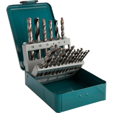 Makita – Set de 18 forets mixtes – 6 forets bois, 6 forets métal HSS, 6 forets maçonnerie – Queue lisse cylindrique – Boîtier de rangement inclus - D-47173 (1/4)