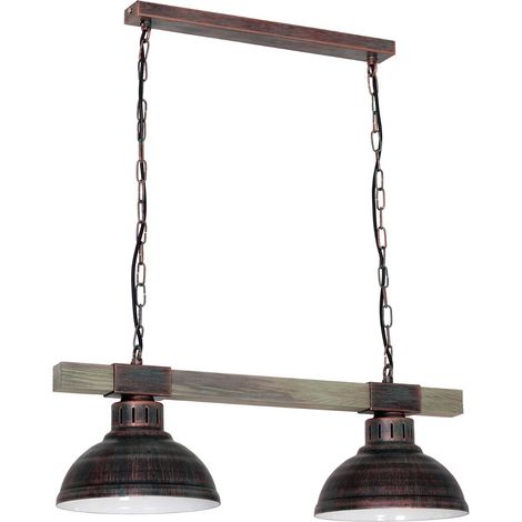 Lampe à suspension rustique bois véritable cuivre antique HAKON