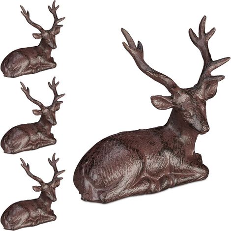 Figurine de cerf, lot de 4, décoration rustique, résistant aux températures, pour le jardin, en fonte, 15x14,5x8,5, brun