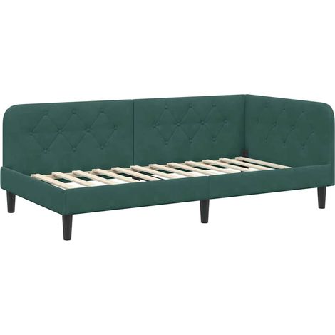 Corner Bed Frame Dark Green 90 x 190 cm Velvet vidaXL