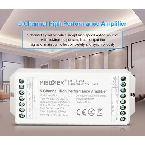 RGBCCT LED controller, signal amplifier for 5-channel PA5 LED strip, 12-24V