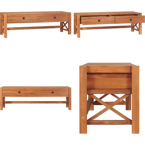 Meuble TV 140x40x45 cm Bois de teck - Meuble Tv - Meuble Tv Bois - Meuble Tv Design - Meuble Tv Rustique - Étagère Tv - Home & Living (1/5)