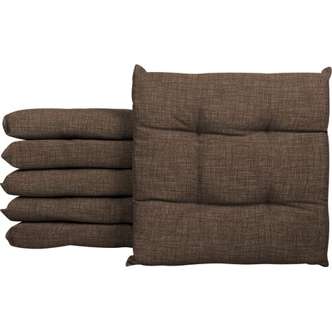 Cuscino arredo sedia Set 6 Cuscini Con Lacci, 4 Punti Comodi, Prodotto Italiano 40 x 40 in Cotone Imbottiti Spessore 6 Cm Lavorati a Mano sala camera mattonella 100% cotone Marrone (1/4)