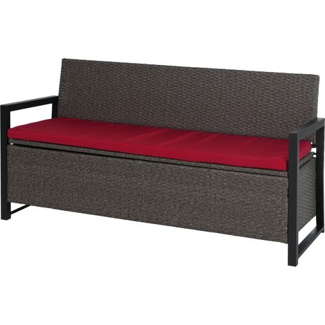 Banc 3 places en polyrotin HWC-F39, banc de jardin avec coffre de rangement, coussins d'assise - gri (1/5)