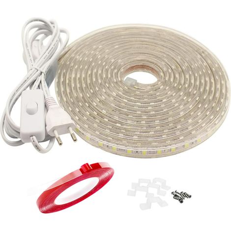 Ruban LED 15M, IP65 Étanche, Blanc Chaud, Intérieur/Extérieur, 60 LED/m, 500-600 Lumens/m, 7W/m, 220-240V, Contrôle Bouton, Guirlande LED (1/5)