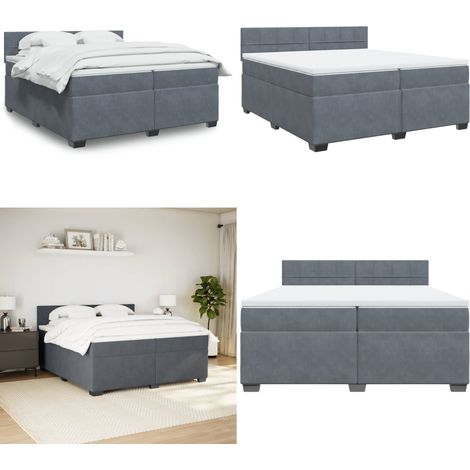 Sommier à lattes de lit et matelas Gris foncé 200x200cm Velours - Lit Double - Lit Plateforme - Matelas À Ressorts Ensachés - Literie - Chambre À Coucher - Home & Living (1/5)