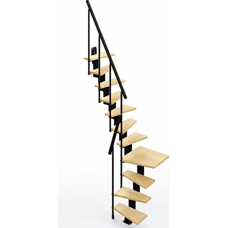 Escalier 1 quart tournant 12 marches - Hauteur à franchir de 2.60 à 3.08m - Largeur 60cm - Couleur bois et blanc - KIP60/L-SNMNAT-12