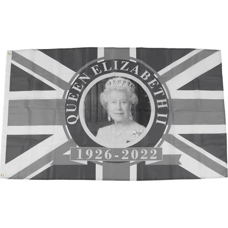 Drapeau commémoratif Elizabeth résistant UV noir blanc polyester pour balcon jardin souvenir reine (1/5)