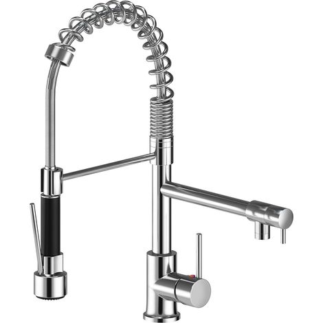 Kitchen Tap with Two Spouts Sink Mixer Tap Chrome 360° Degree Rotation Single Hole with Pull Down Spray Kitchen Sink Mixer Taps Pot Filler Dual Spout Chrome (1/5)