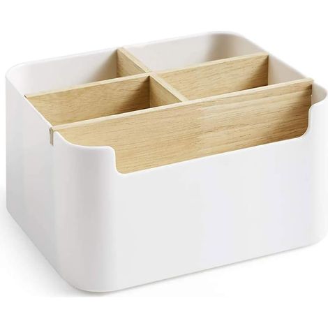 Organizador de escritorio con 5 compartimentos para guardar brochas de maquillaje, tijeras y productos para el cuidado de la piel.